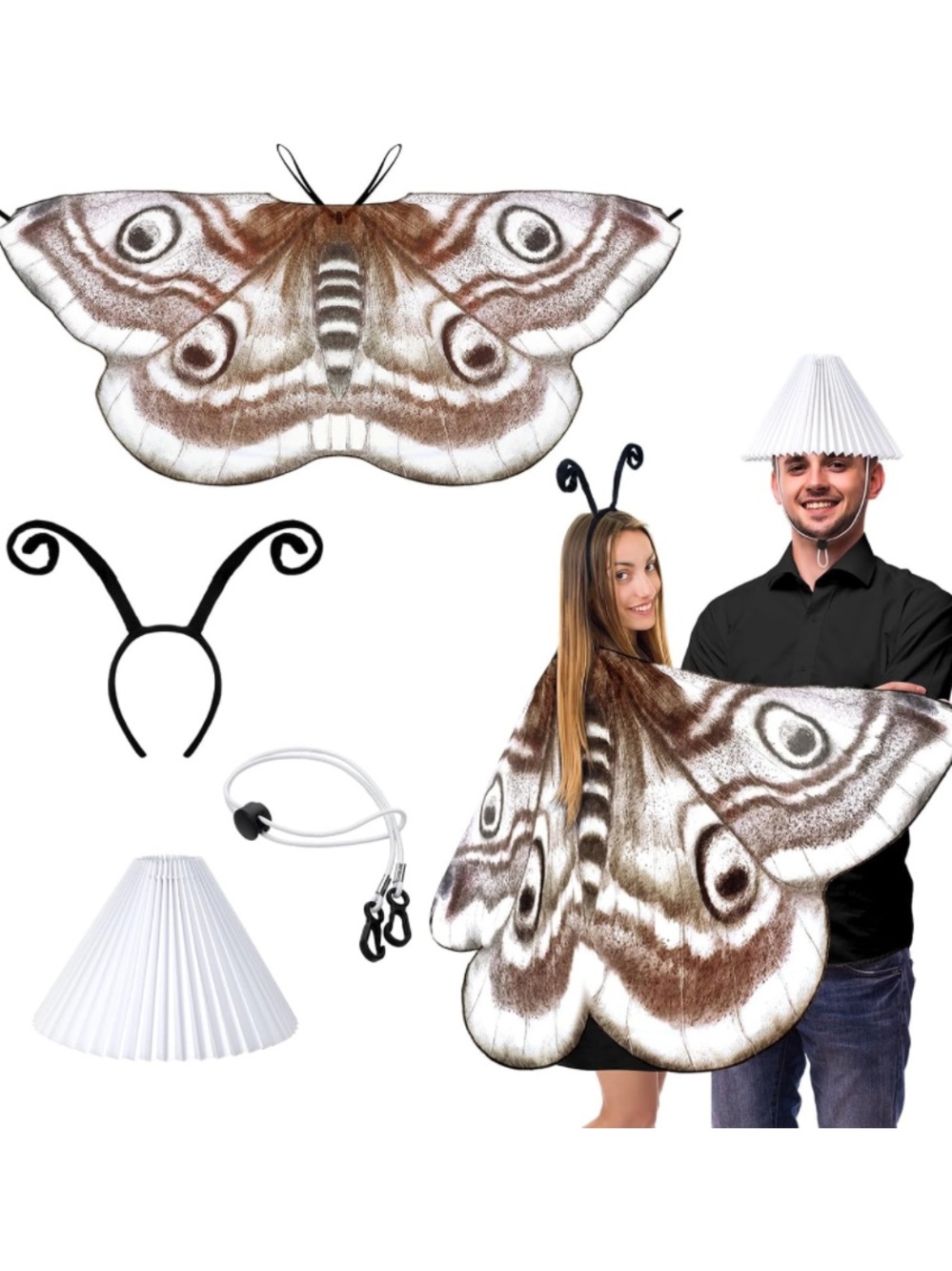 Halloween Moth Cape Costume Set with Lampshade Headband Chiffon